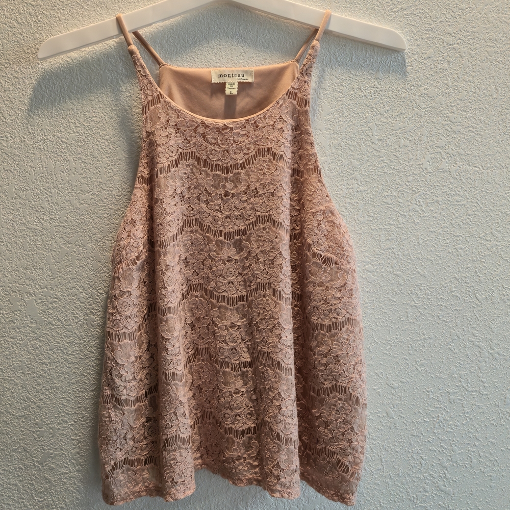 Coquette core  Women's Lace‎ Tank Top in Blush Large Pink